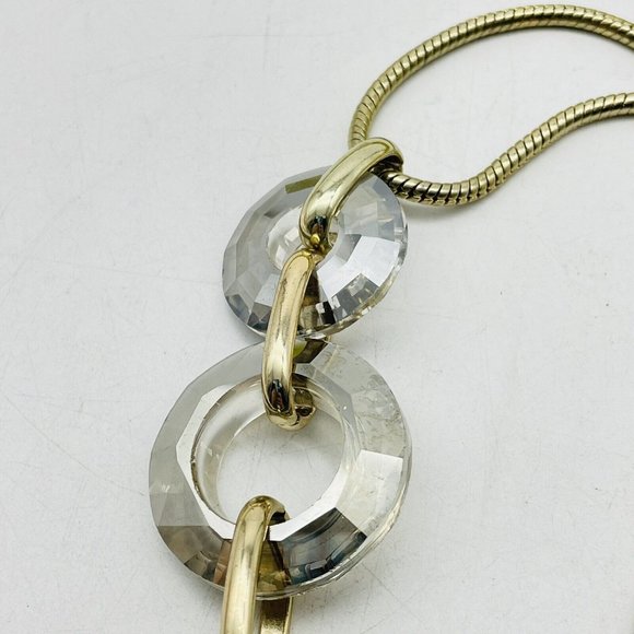 Mythologie Signed Snake Chain Medallion Necklace Mirrored Acrylic Circles Gold - Picture 3 of 9